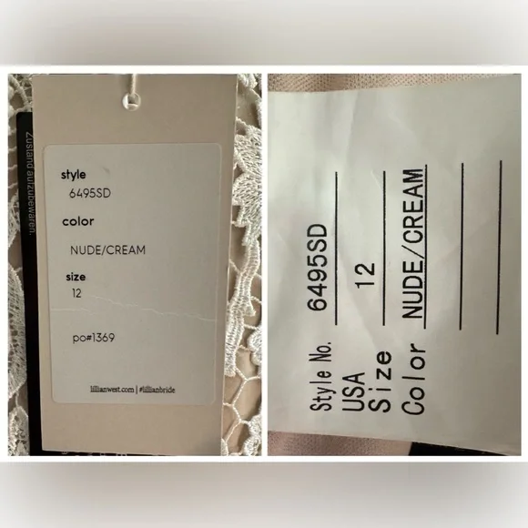 Lillian West Cream/Nude SZ 12 Fitted Sheath Venice Lace Wedding Dress Style 6495 - Picture 16 of 16